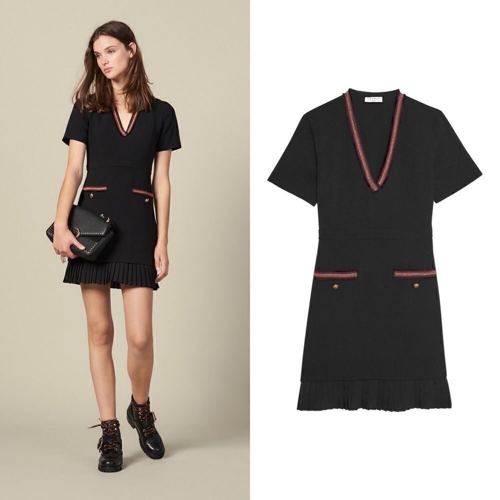 Sandro Black Mini Dress with Red Details